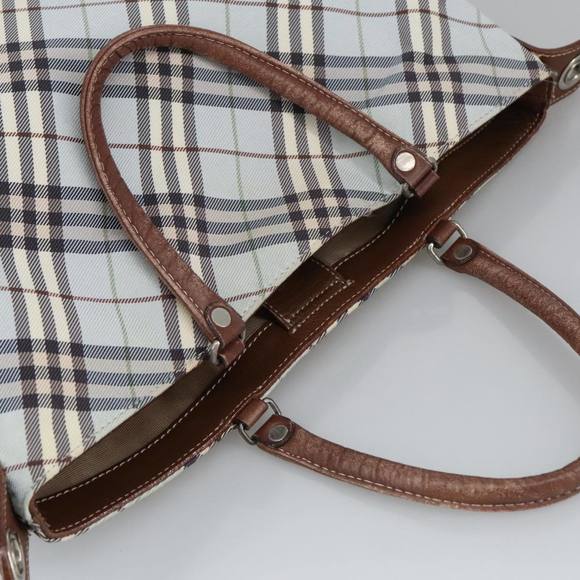 BURBERRY Nova Check Hand Bag Canvas 2way Light Blue Brown Auth 102443 - Picture 6 of 16